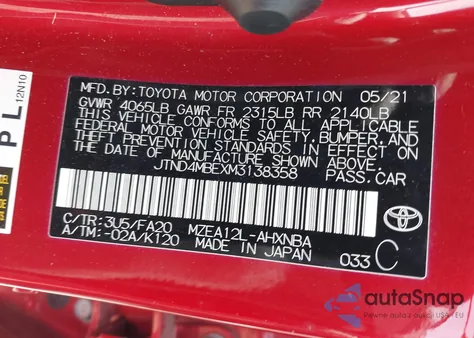 2021 Toyota Corolla Se/Xse/Night Shade из США, поврежденный, VIN JTND4MBEXM3138358